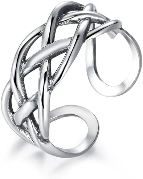 MASOP VOGU Solid 925 Sterling Silver Rings for Women, Adjustable Vintage Silver Toe Rings Thumb Rings for Men Women Girls, Unisex Resizable Arrow Celtic Knot Infinity Open Knuckle Finger Rings