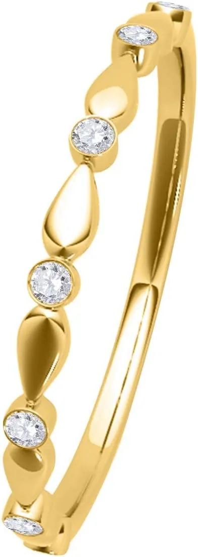 MauliJewels 0.07 Carat Halo Round Diamond Antique Wedding Band for Women | 14K Solid White Rose Yellow Gold| 1.2 MM Band Wide