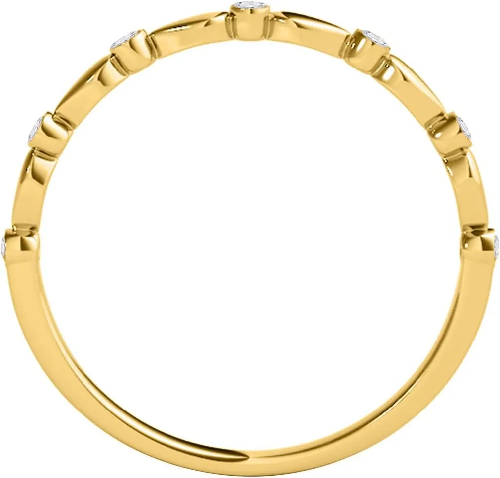 MauliJewels 0.07 Carat Halo Round Diamond Antique Wedding Band for Women | 14K Solid White Rose Yellow Gold| 1.2 MM Band Wide