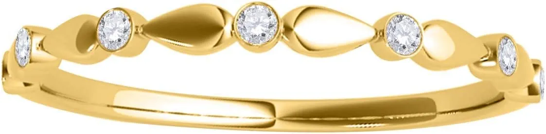 MauliJewels 0.07 Carat Halo Round Diamond Antique Wedding Band for Women | 14K Solid White Rose Yellow Gold| 1.2 MM Band Wide