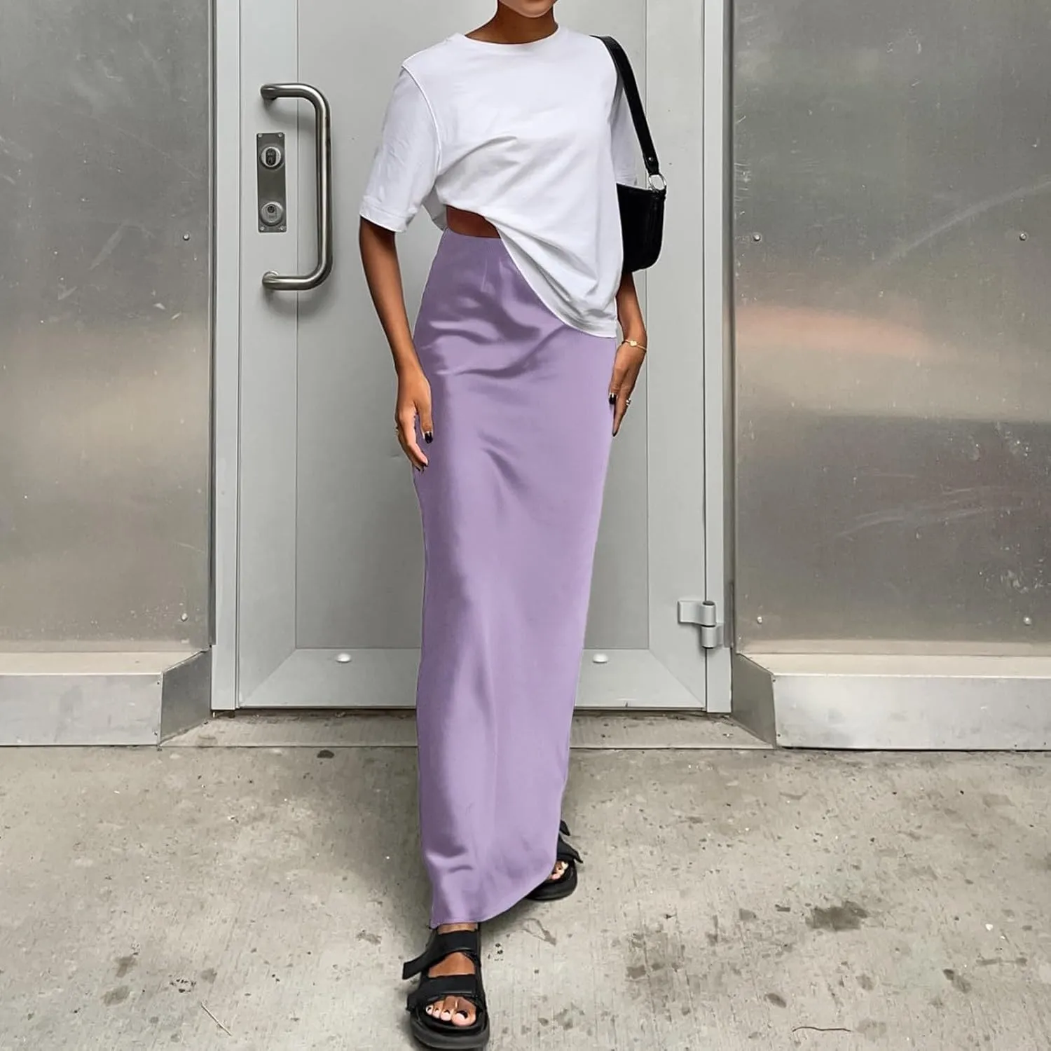 Maxi Skirts for Women Satin Bodycon Pencil Skirt Tummy Control High Waisted Long Skirts Trendy Casual Skirt for Party Club
