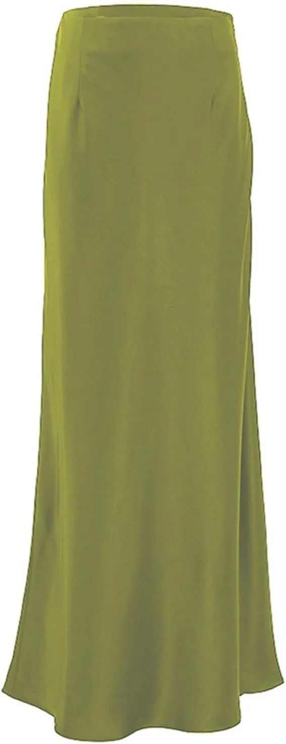 Maxi Skirts for Women Satin Bodycon Pencil Skirt Tummy Control High Waisted Long Skirts Trendy Casual Skirt for Party Club