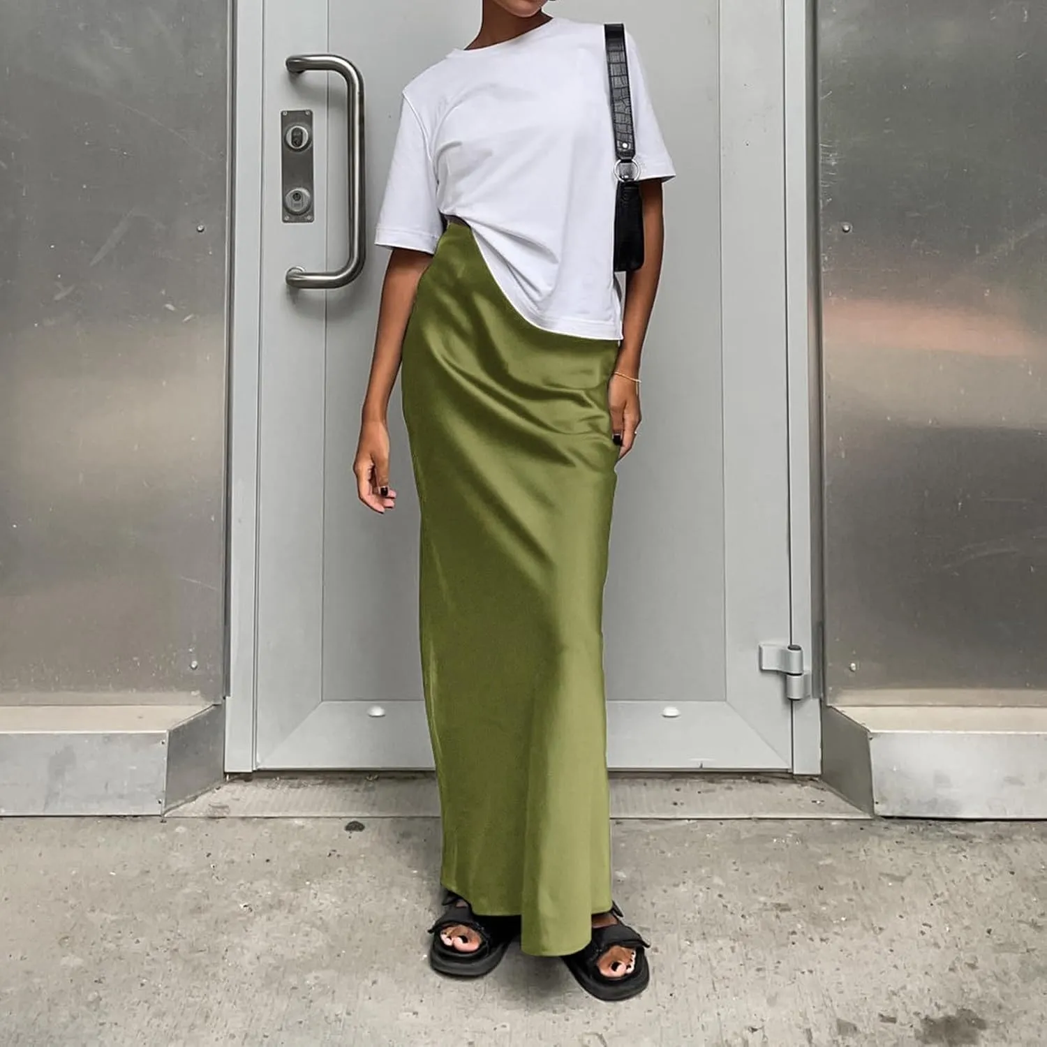 Maxi Skirts for Women Satin Bodycon Pencil Skirt Tummy Control High Waisted Long Skirts Trendy Casual Skirt for Party Club