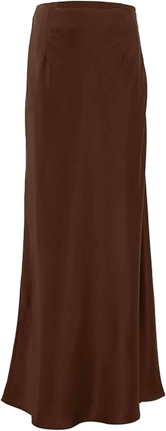 Maxi Skirts for Women Satin Bodycon Pencil Skirt Tummy Control High Waisted Long Skirts Trendy Casual Skirt for Party Club