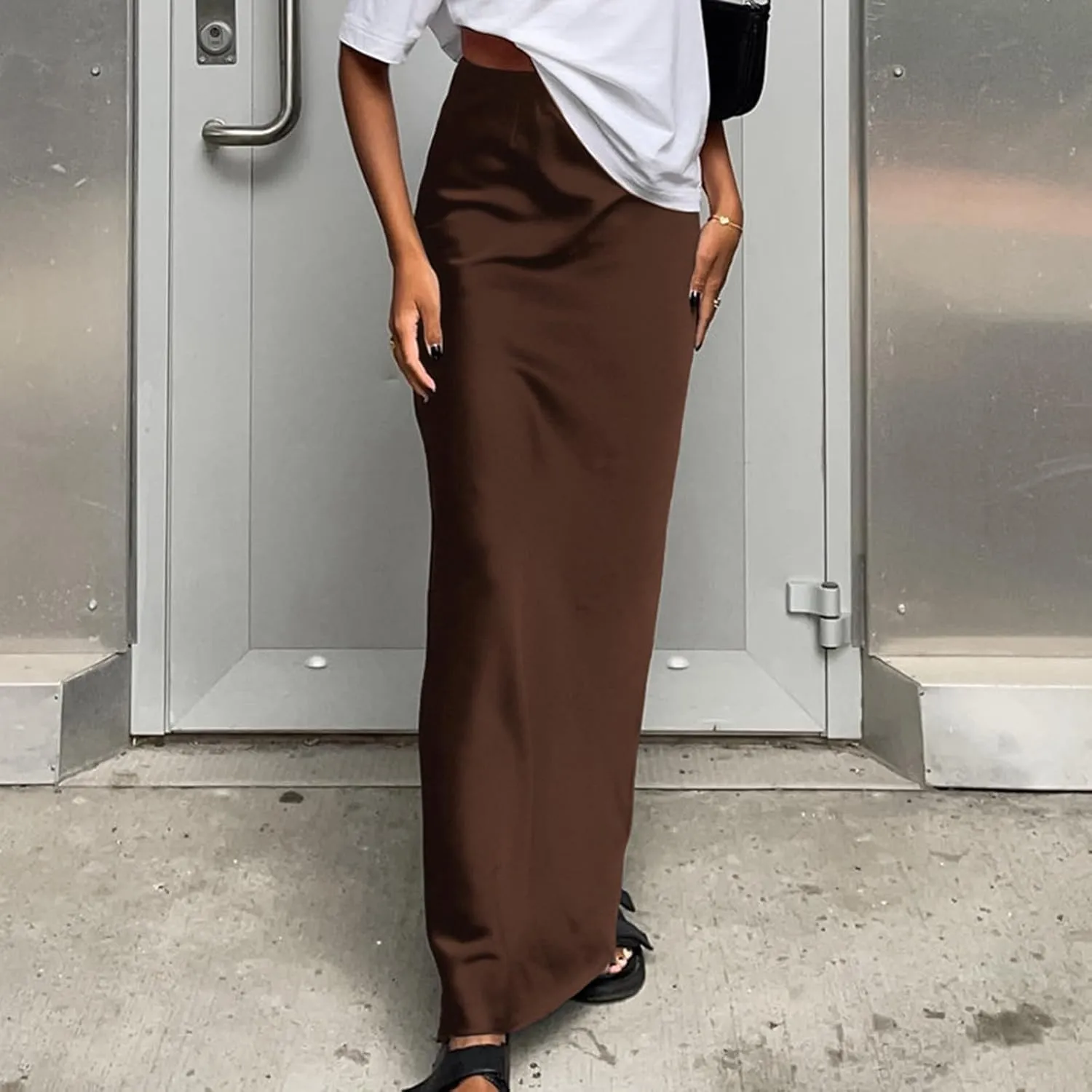 Maxi Skirts for Women Satin Bodycon Pencil Skirt Tummy Control High Waisted Long Skirts Trendy Casual Skirt for Party Club