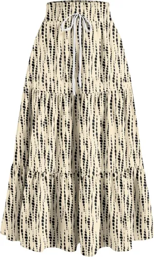 Maxi Skirts for Women Summer Boho Floral High Waisted Skirts Flowy Swing Pleated A-Line Beach Tiered Long Skirts