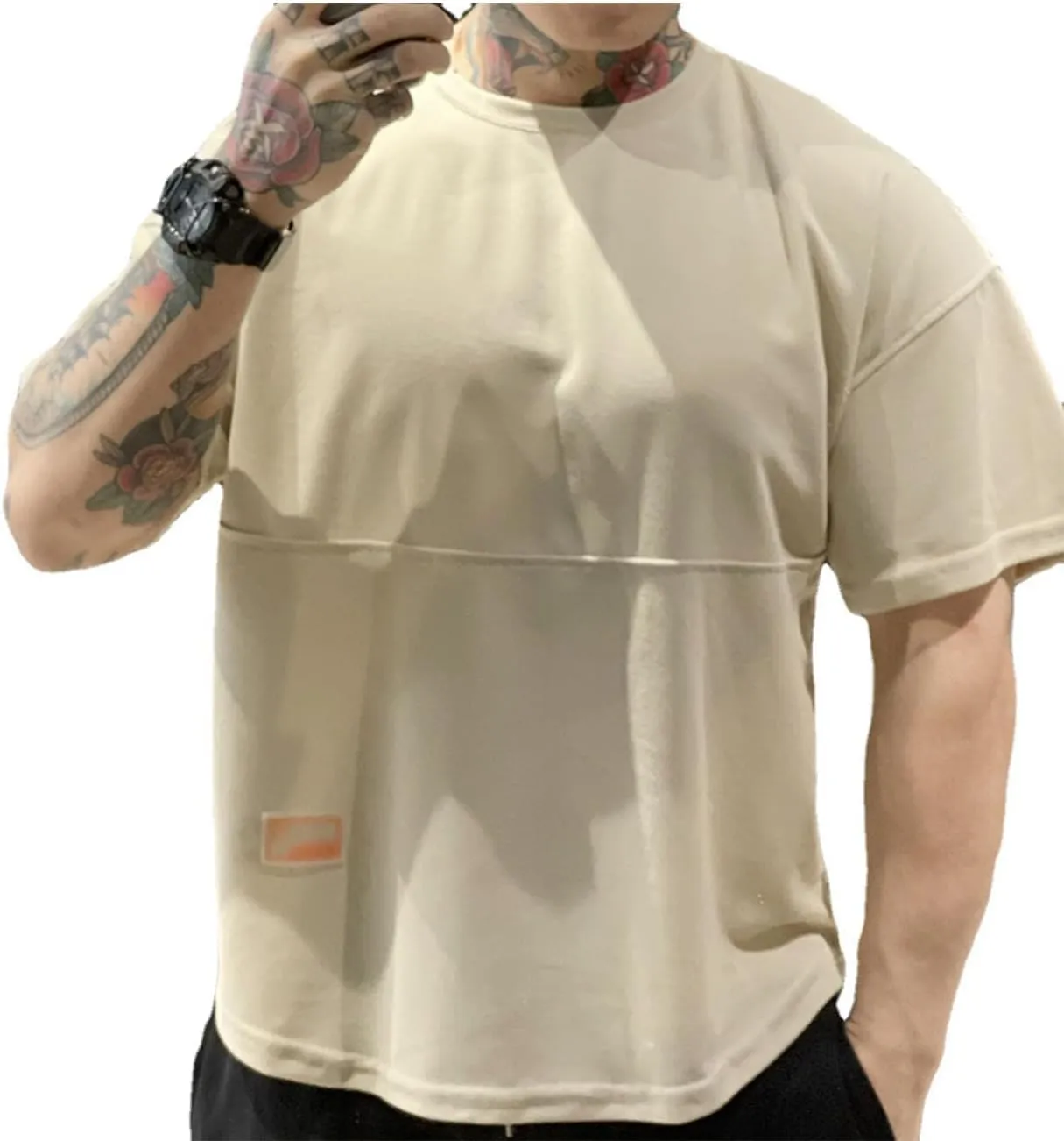maytopia Mens Gym Workout Tshirt,Quick Dry Loose Fit Muscle Shirts,Athletic Short Sleeve Running Fitness Tee