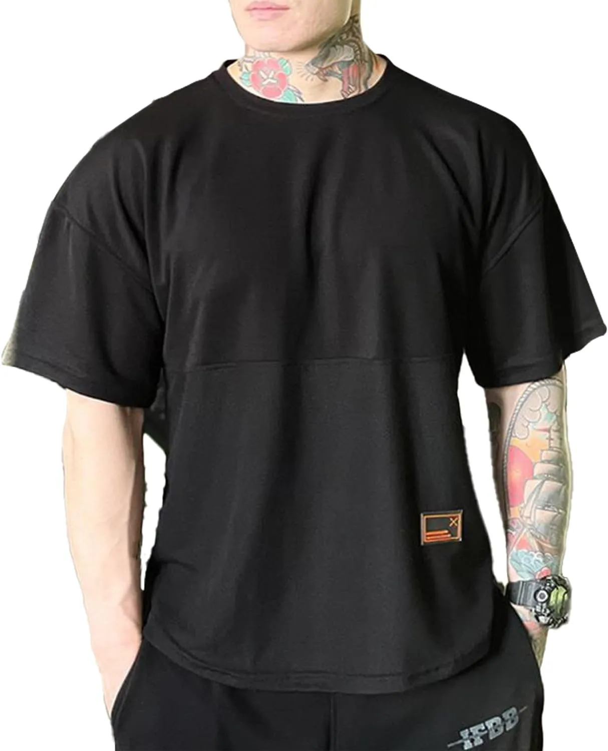 maytopia Mens Gym Workout Tshirt,Quick Dry Loose Fit Muscle Shirts,Athletic Short Sleeve Running Fitness Tee