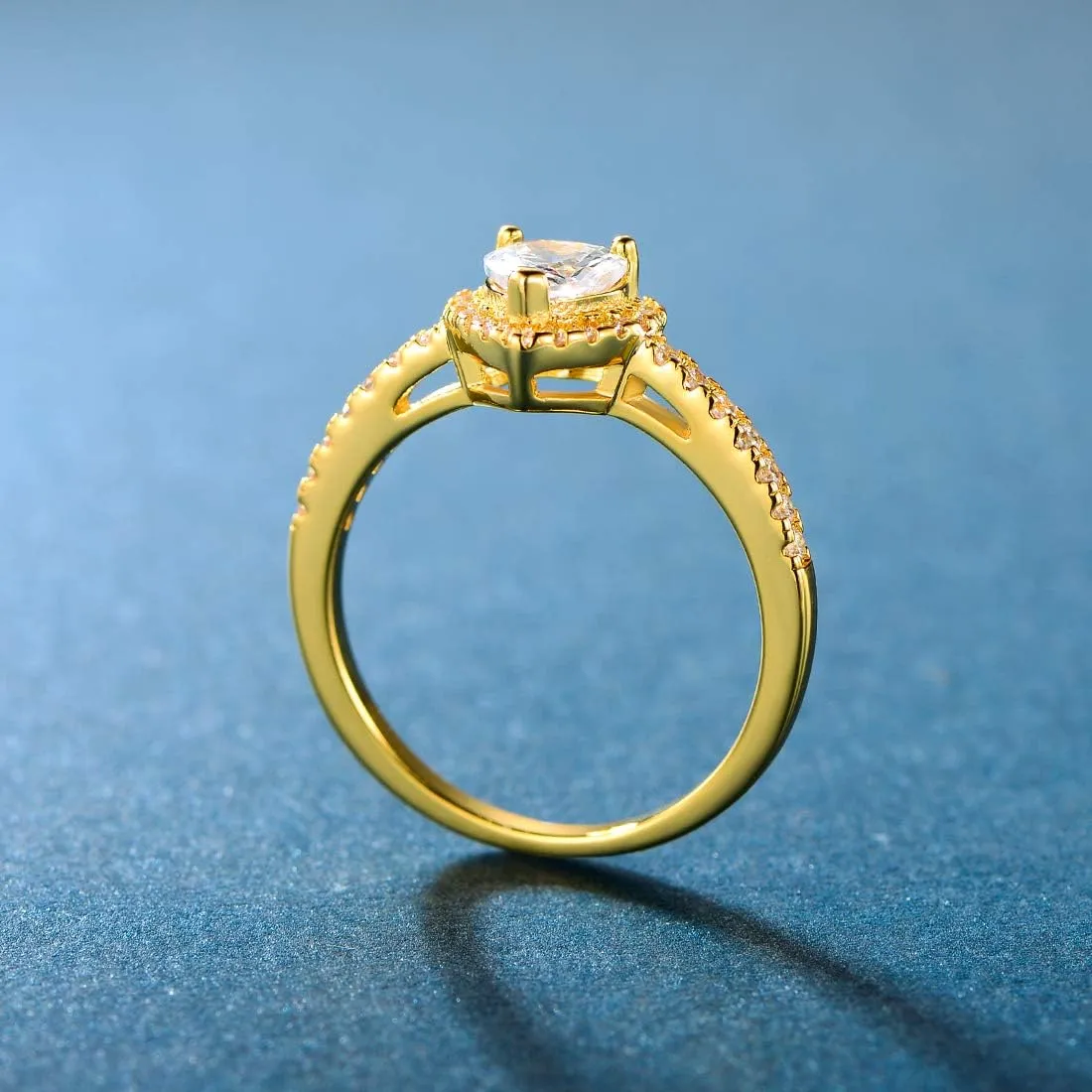 MDFUN Luxurious 18k Gold Plated Cubic Zirconia Wedding Engagement Rings Eternity Bridal Band Halo Rings