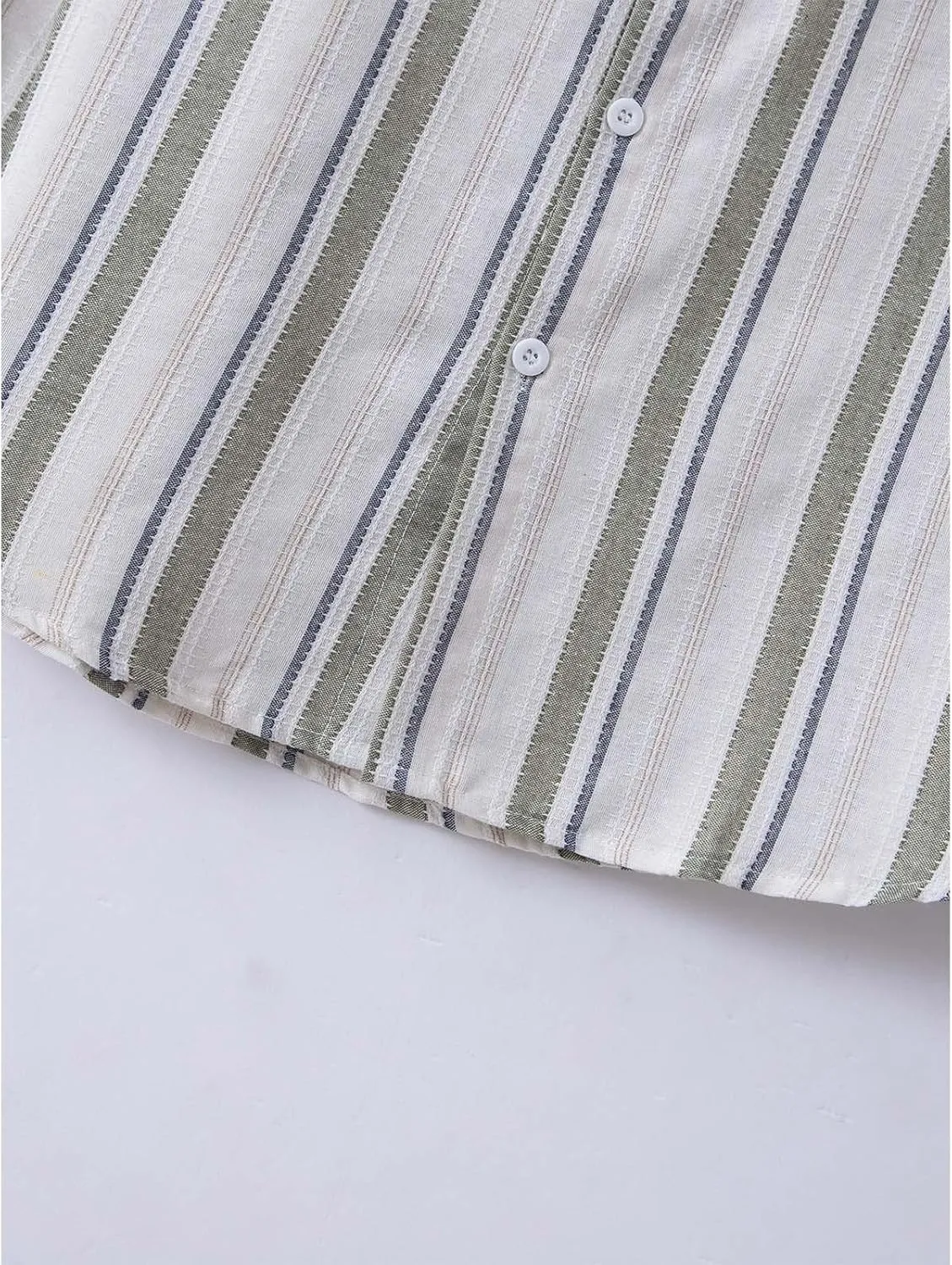 Men Cotton and Linen Shirt Button Down Lapel Striped Printed Long Sleeve Blouse Tops Casual Soft Slim Fit Shirts