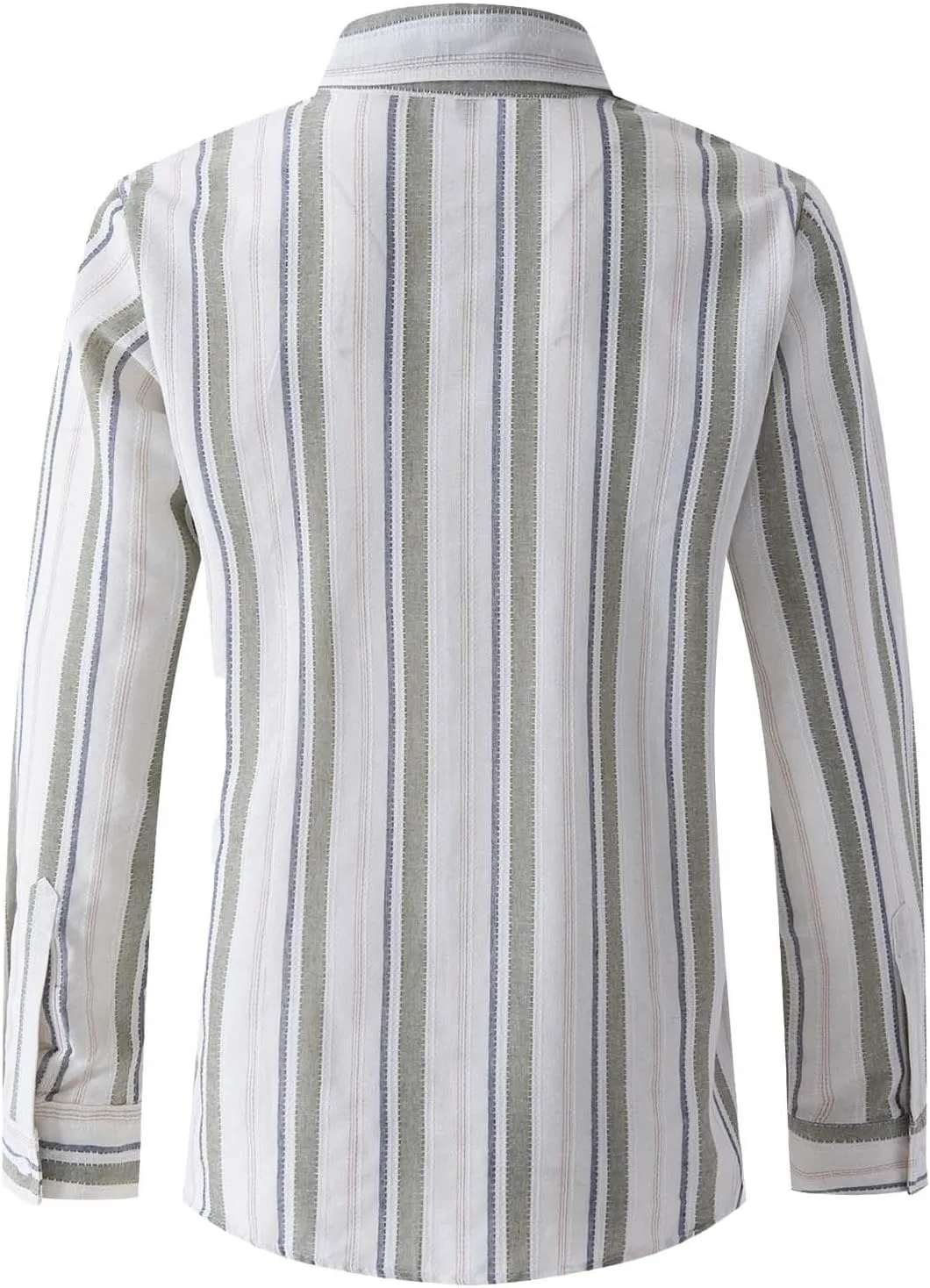 Men Cotton and Linen Shirt Button Down Lapel Striped Printed Long Sleeve Blouse Tops Casual Soft Slim Fit Shirts