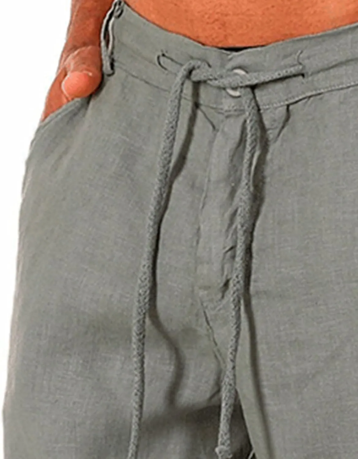 Men Linen Solid Color Lace-Up Casual Shorts Classic Summer Beach Shorts with Pocket Cotton Slim-Fit Gym Yoga Shorts