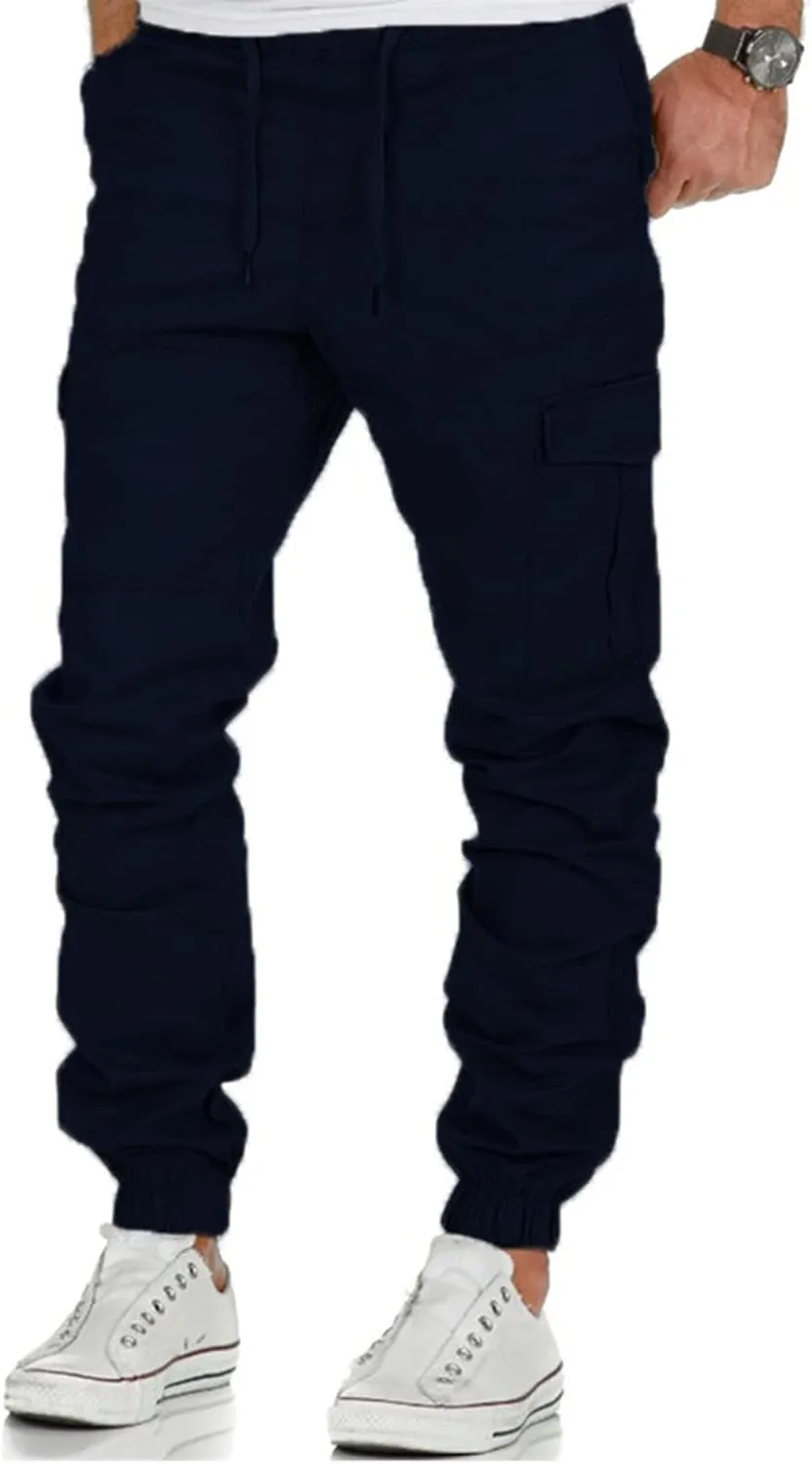 Men' S Leisure Relaxed Fit Pants Joggers Hiking Cargo Pants Solid Multi-Pocket Trousers Overalls Gym Sweatpants