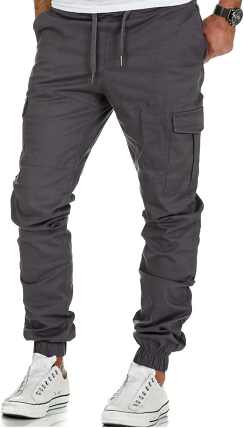 Men' S Leisure Relaxed Fit Pants Joggers Hiking Cargo Pants Solid Multi-Pocket Trousers Overalls Gym Sweatpants
