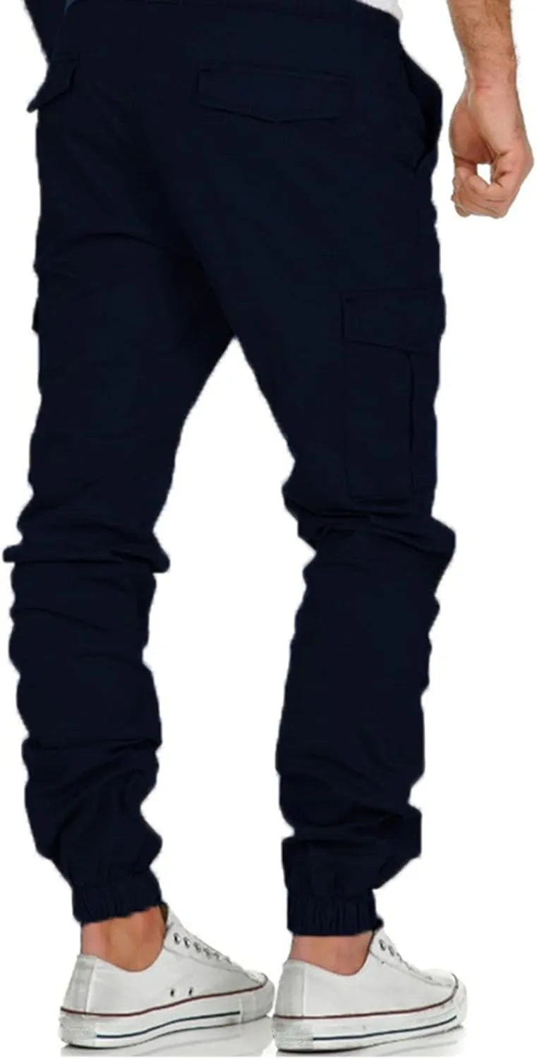 Men' S Leisure Relaxed Fit Pants Joggers Hiking Cargo Pants Solid Multi-Pocket Trousers Overalls Gym Sweatpants