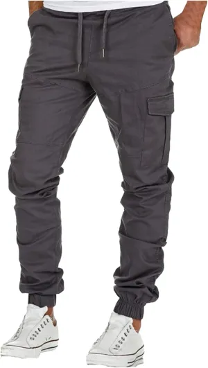 Men' S Leisure Relaxed Fit Pants Joggers Hiking Cargo Pants Solid Multi-Pocket Trousers Overalls Gym Sweatpants