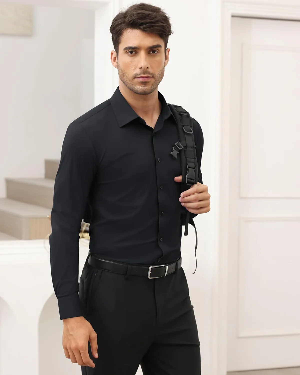 Men's 4-Way Stretch Dress Shirts Long Sleeve Wrinkle Free Slim Fit Business Casual Button Down Shirts for Men