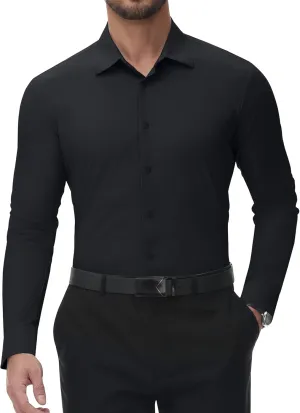 Men's 4-Way Stretch Dress Shirts Long Sleeve Wrinkle Free Slim Fit Business Casual Button Down Shirts for Men