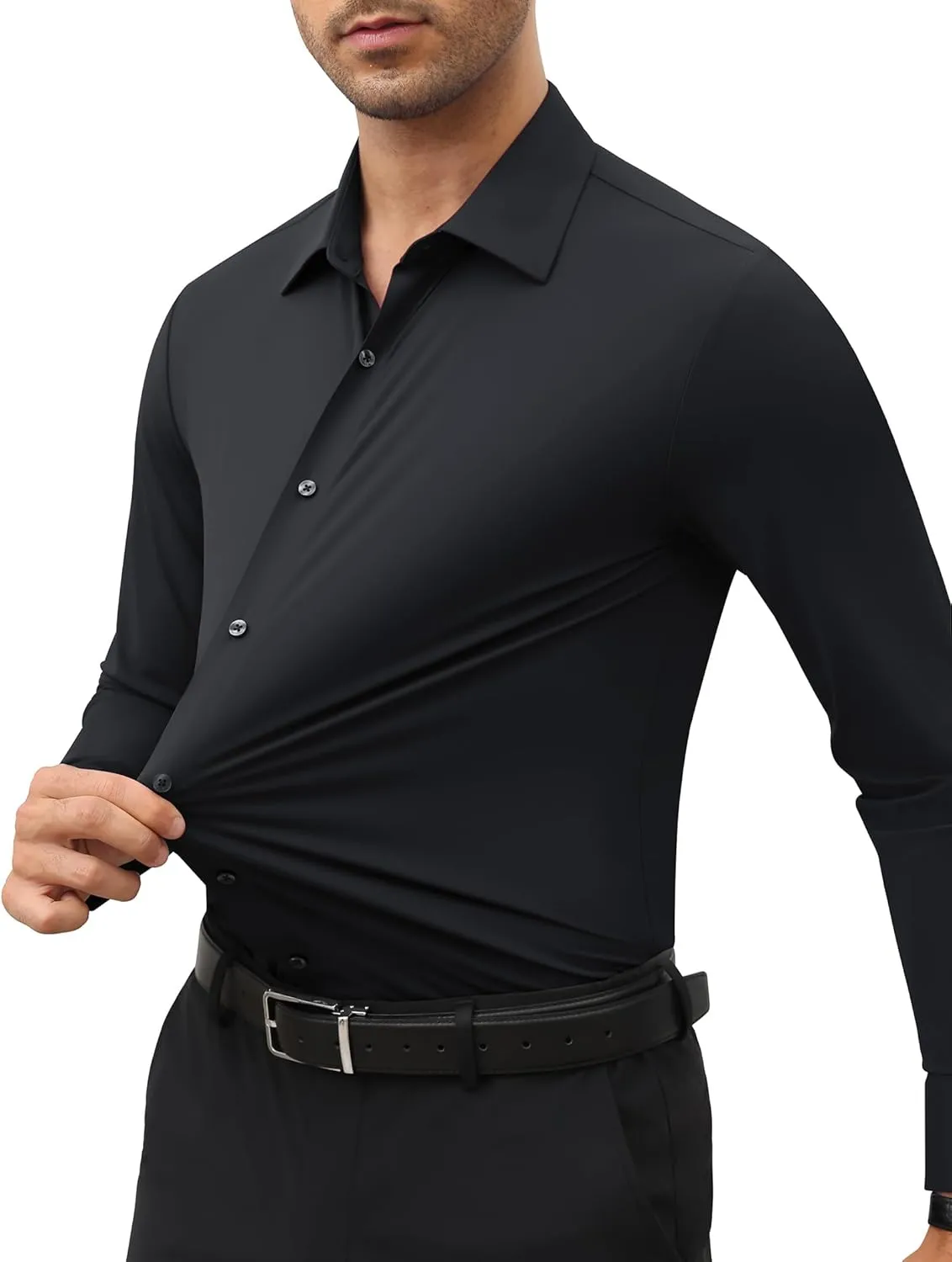 Men's 4-Way Stretch Dress Shirts Long Sleeve Wrinkle Free Slim Fit Business Casual Button Down Shirts for Men