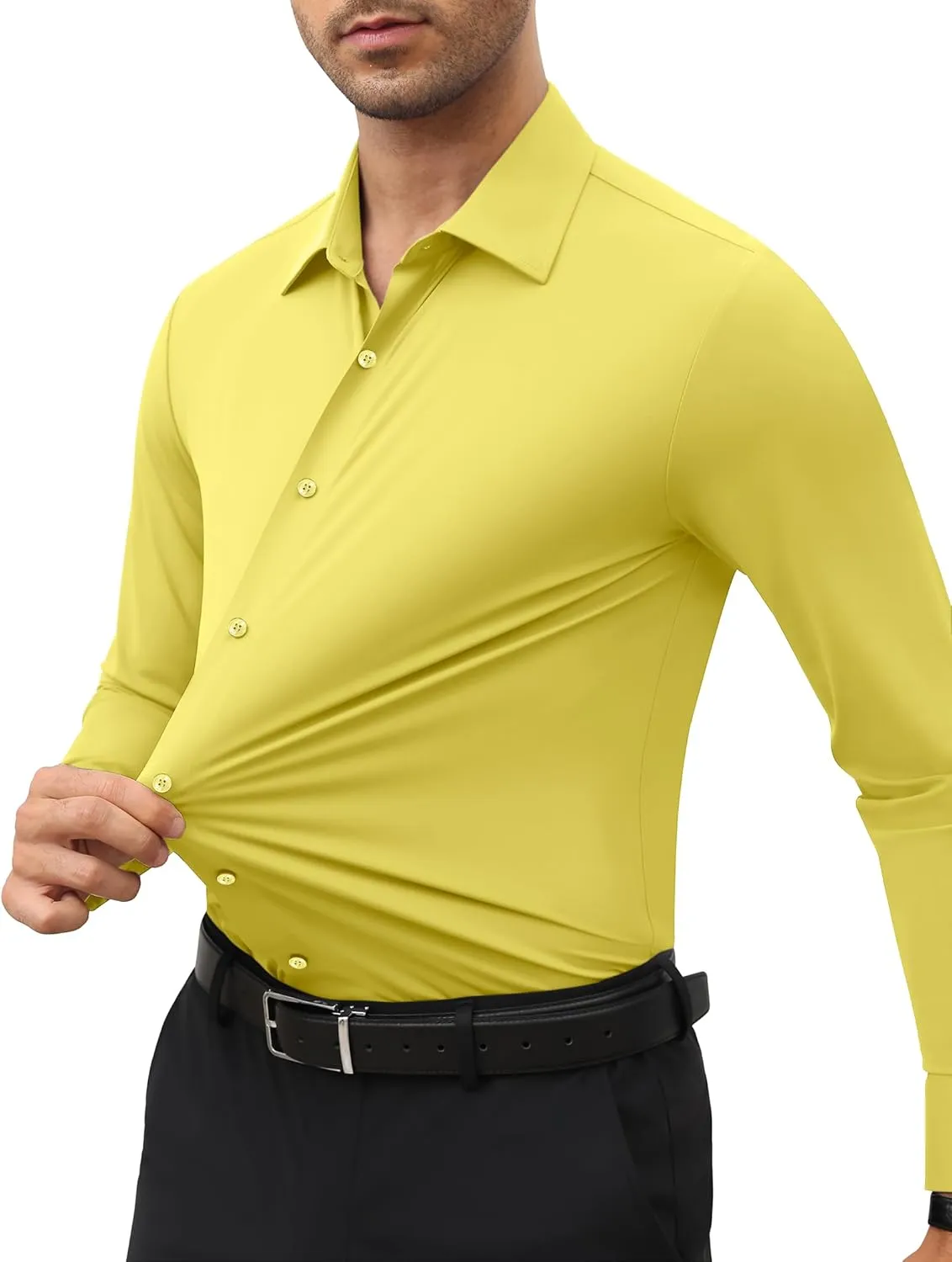 Men's 4-Way Stretch Dress Shirts Long Sleeve Wrinkle Free Slim Fit Business Casual Button Down Shirts for Men
