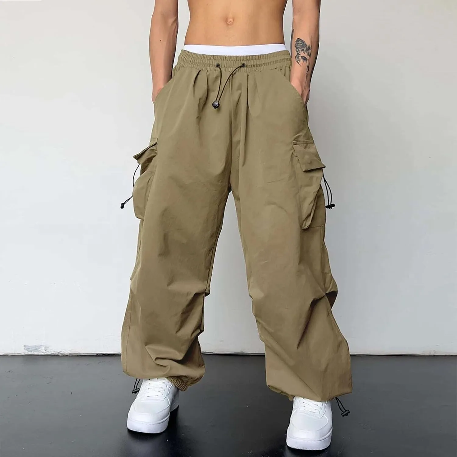 Men's Baggy Cargo Pants Trendy Casual Parachute Pant Loose Fit Harem Joggers with Pockets for Streetwear Y2k Pants