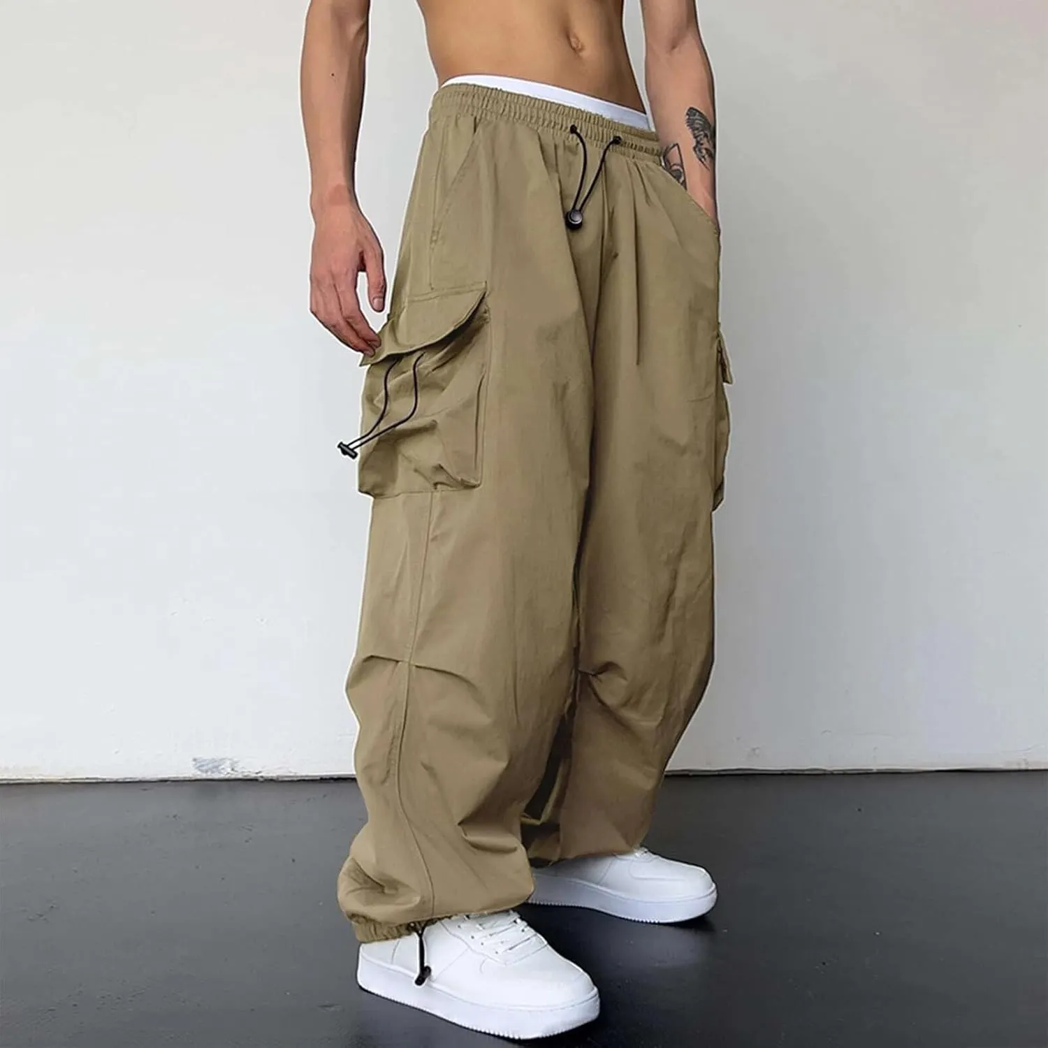 Men's Baggy Cargo Pants Trendy Casual Parachute Pant Loose Fit Harem Joggers with Pockets for Streetwear Y2k Pants