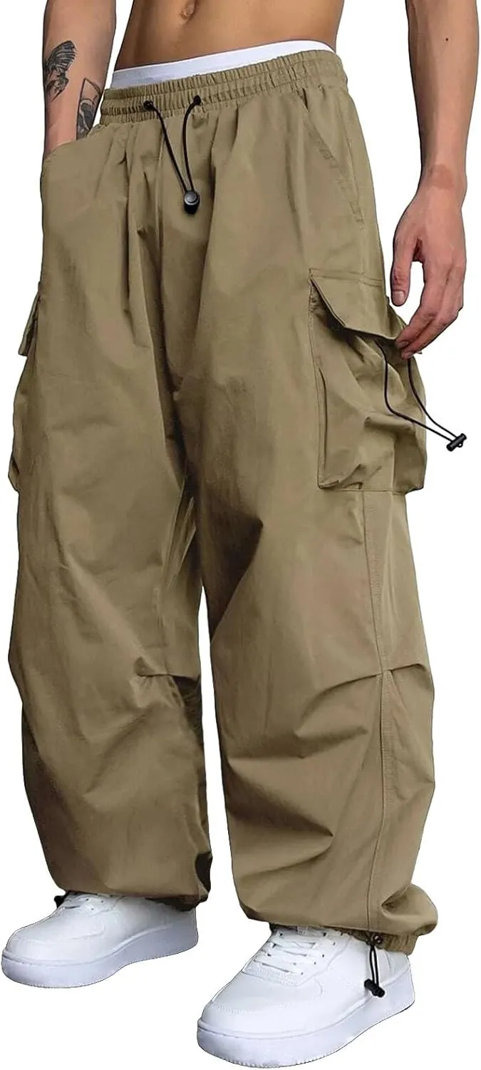 Men's Baggy Cargo Pants Trendy Casual Parachute Pant Loose Fit Harem Joggers with Pockets for Streetwear Y2k Pants