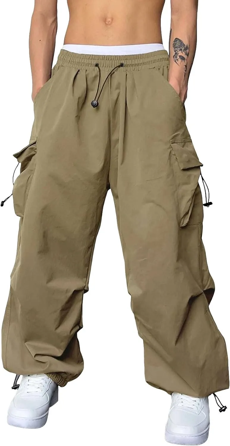 Men's Baggy Cargo Pants Trendy Casual Parachute Pant Loose Fit Harem Joggers with Pockets for Streetwear Y2k Pants