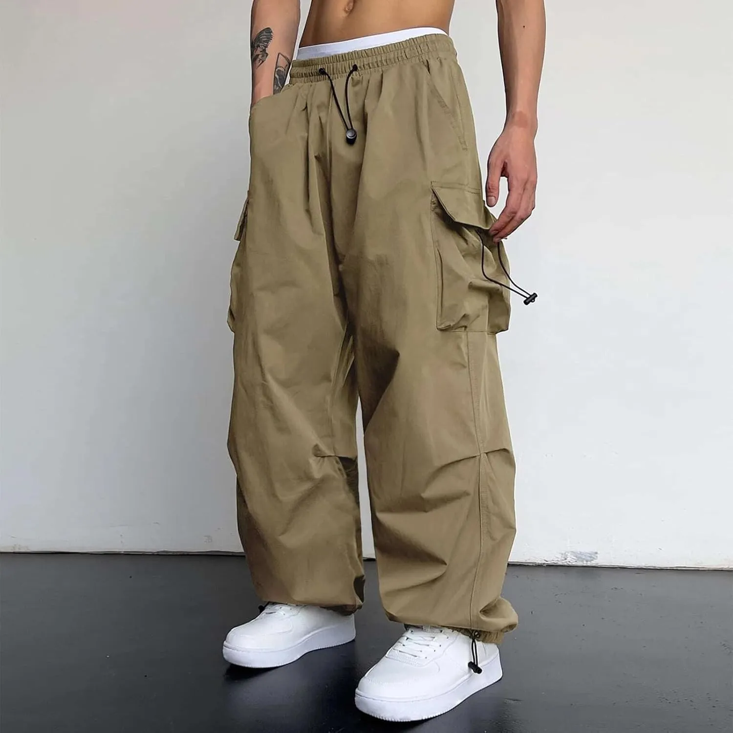 Men's Baggy Cargo Pants Trendy Casual Parachute Pant Loose Fit Harem Joggers with Pockets for Streetwear Y2k Pants