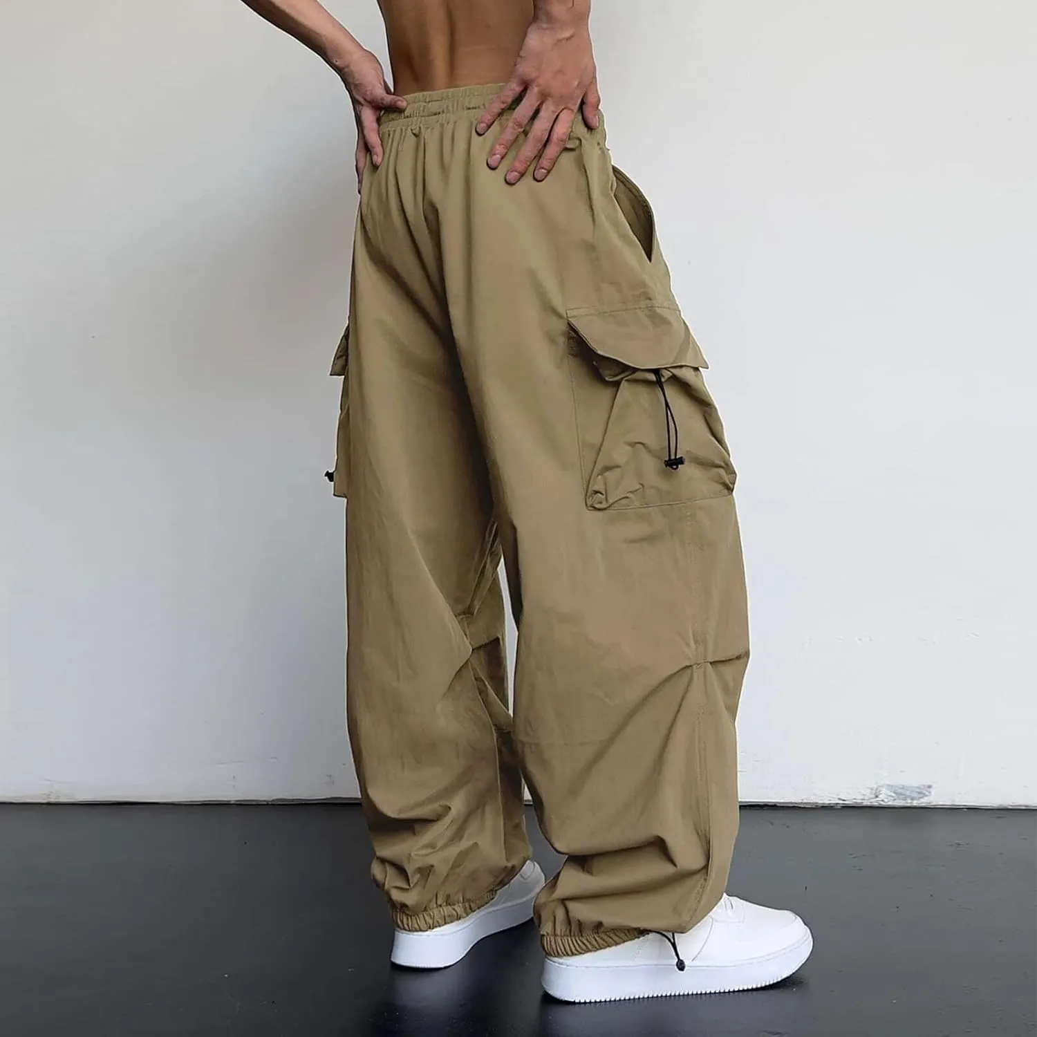 Men's Baggy Cargo Pants Trendy Casual Parachute Pant Loose Fit Harem Joggers with Pockets for Streetwear Y2k Pants