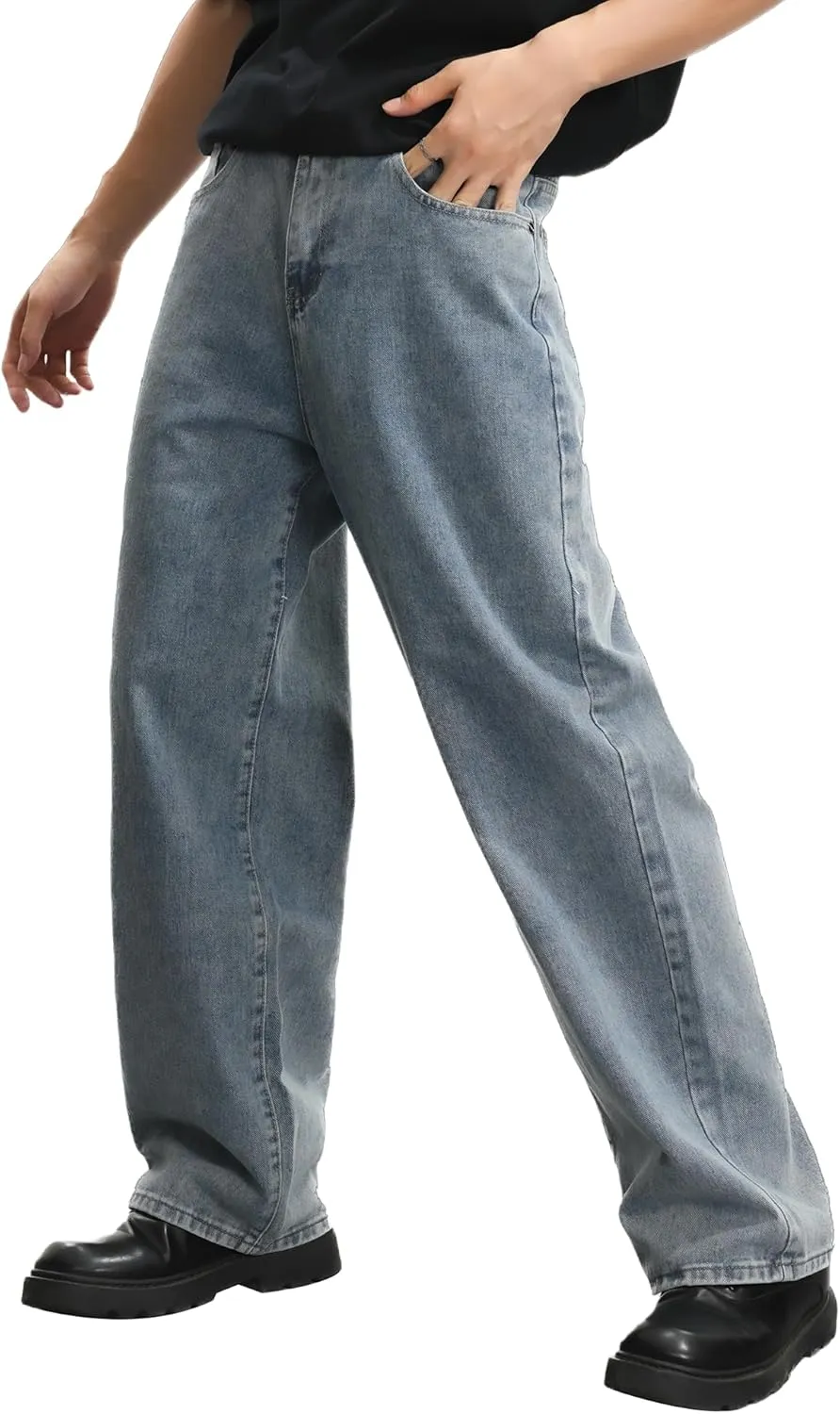 Mens Baggy Hip Hop Jeans Wide Leg Streetwear Jeans Loose Fit Y2K Skater Denim Pants