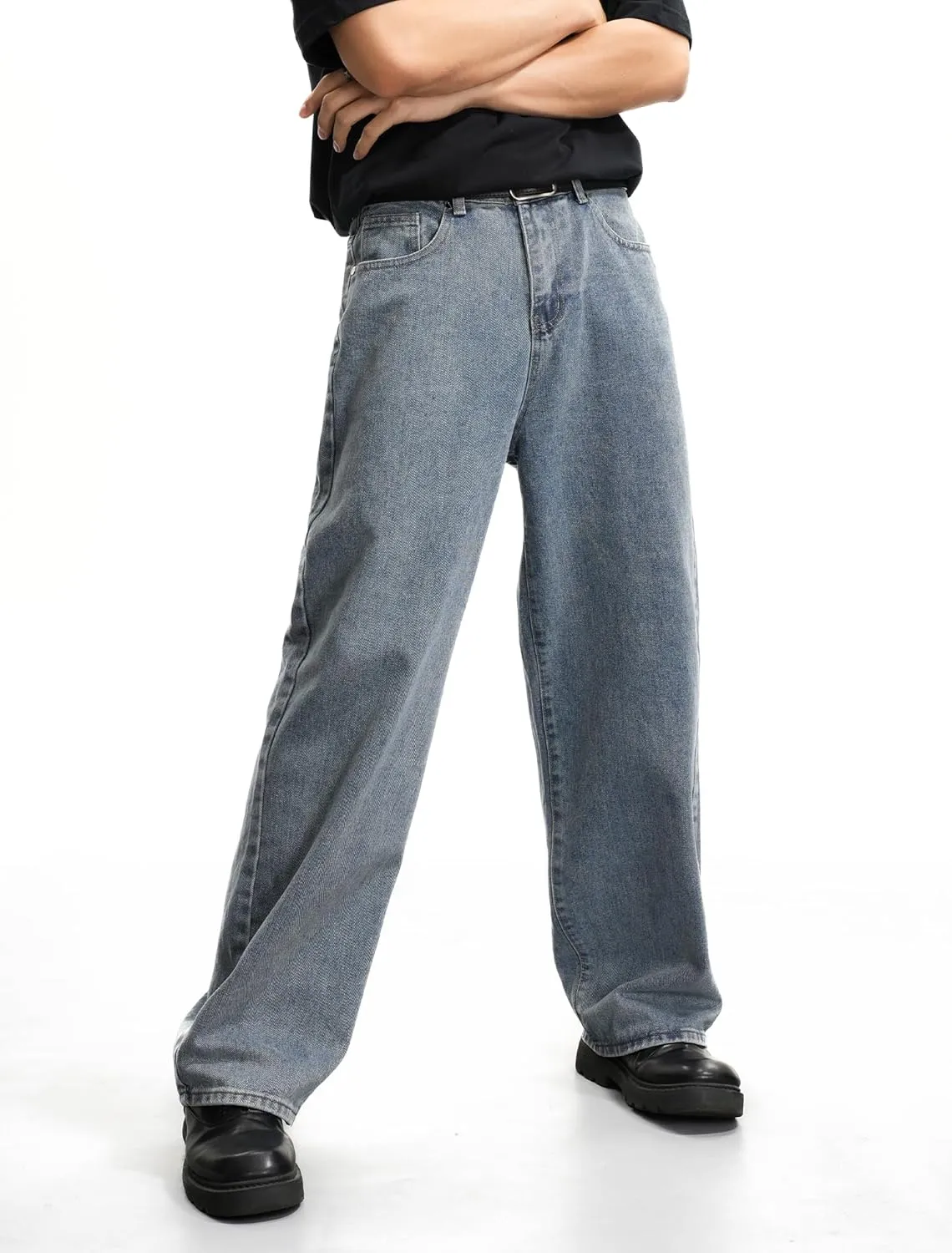 Mens Baggy Hip Hop Jeans Wide Leg Streetwear Jeans Loose Fit Y2K Skater Denim Pants