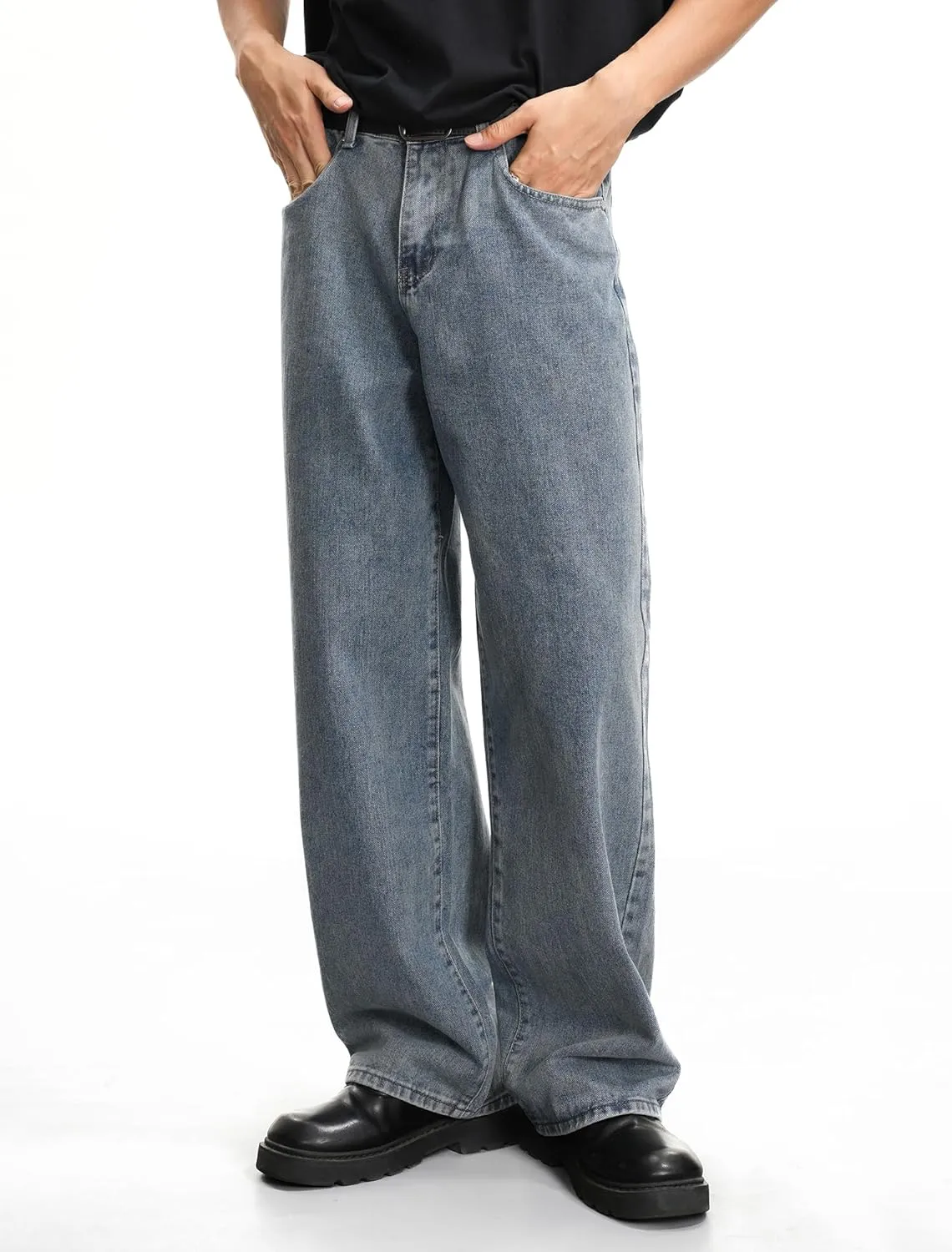 Mens Baggy Hip Hop Jeans Wide Leg Streetwear Jeans Loose Fit Y2K Skater Denim Pants