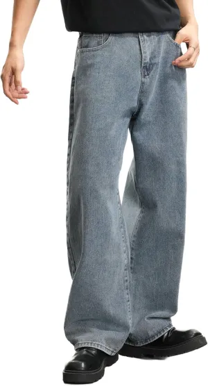 Mens Baggy Hip Hop Jeans Wide Leg Streetwear Jeans Loose Fit Y2K Skater Denim Pants