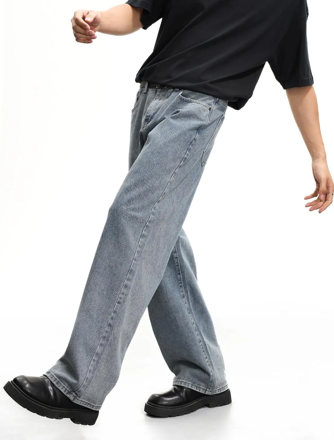 Mens Baggy Hip Hop Jeans Wide Leg Streetwear Jeans Loose Fit Y2K Skater Denim Pants