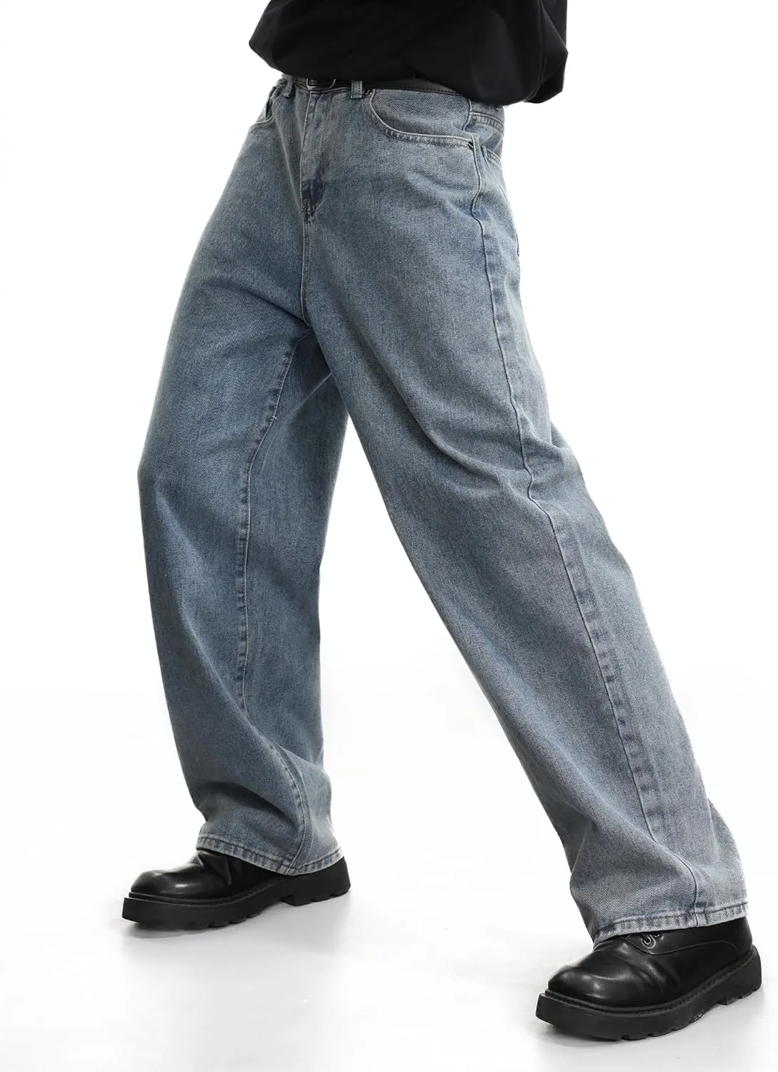 Mens Baggy Hip Hop Jeans Wide Leg Streetwear Jeans Loose Fit Y2K Skater Denim Pants