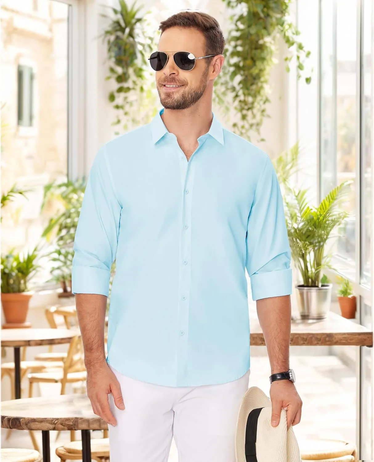 Mens Business Dress Shirt Long Sleeve Button Down Formal Shirt for Men Cotton Slim Fit Shirt for Wedding