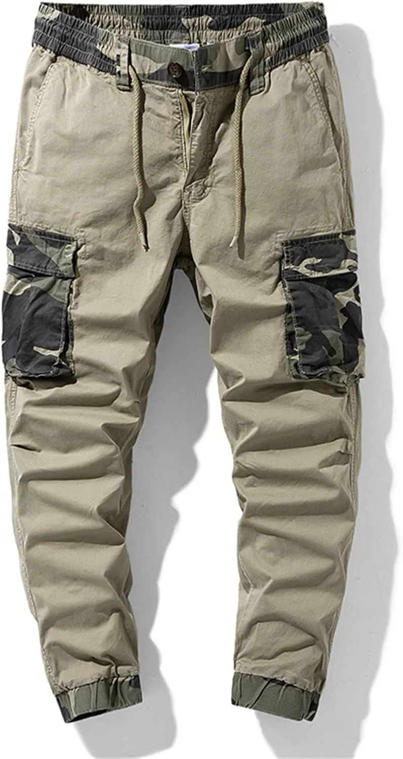 Mens Cargo Pants Relaxed Fit Casual Hiking Pants Workout Joggers Stretch Outdoor Twill Track Sweatpants Multi Pockets