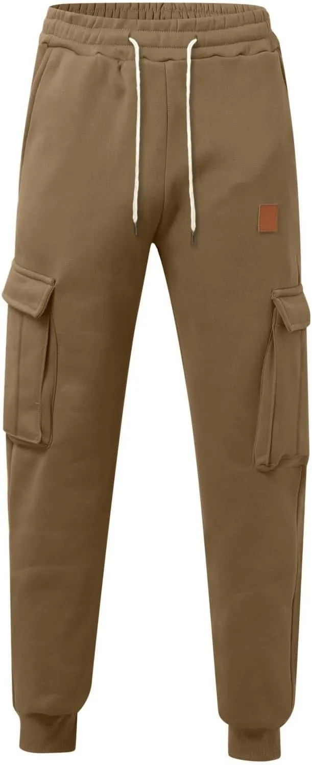 Mens Casual Jogger Pants, Relaxed Fit Cargo Pants, Casual Solid Drawstring Sweatpants Hiking Outdoor Twill Sport Pants