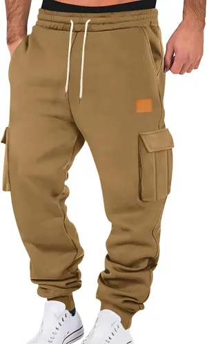 Mens Casual Jogger Pants, Relaxed Fit Cargo Pants, Casual Solid Drawstring Sweatpants Hiking Outdoor Twill Sport Pants