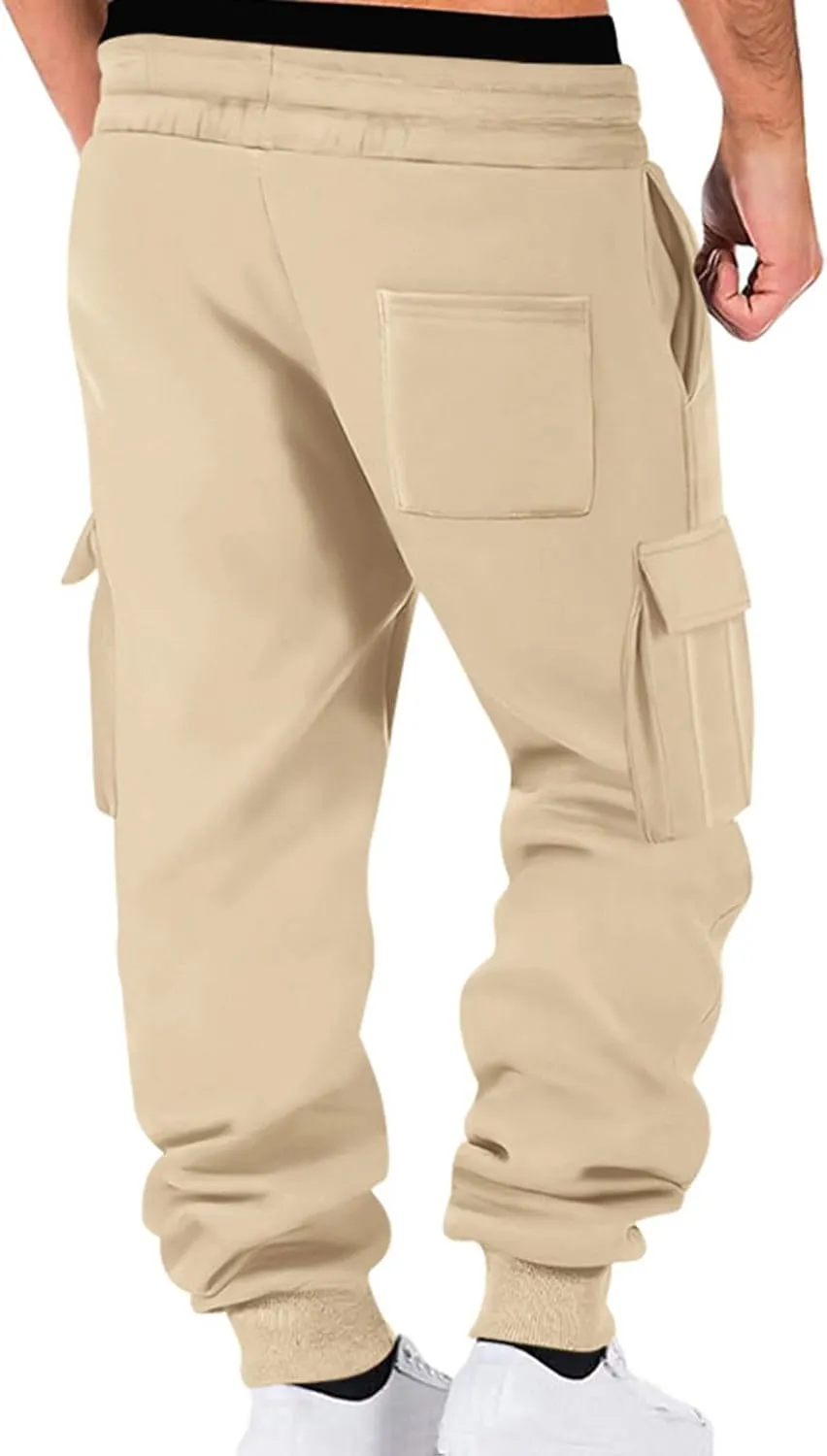 Mens Casual Jogger Pants, Relaxed Fit Cargo Pants, Casual Solid Drawstring Sweatpants Hiking Outdoor Twill Sport Pants