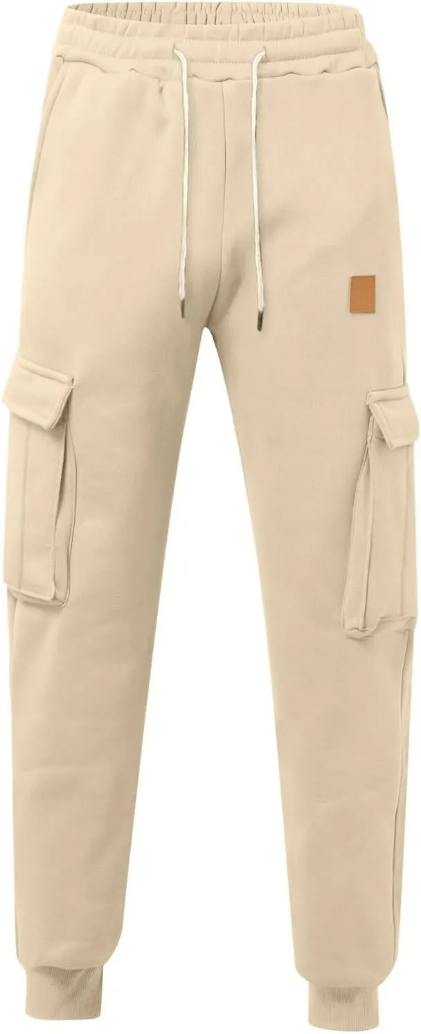Mens Casual Jogger Pants, Relaxed Fit Cargo Pants, Casual Solid Drawstring Sweatpants Hiking Outdoor Twill Sport Pants
