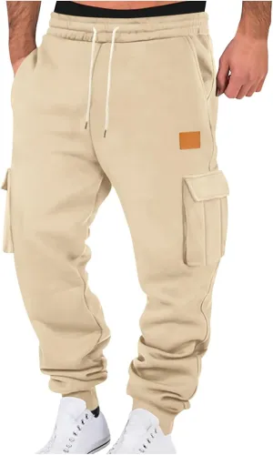 Mens Casual Jogger Pants, Relaxed Fit Cargo Pants, Casual Solid Drawstring Sweatpants Hiking Outdoor Twill Sport Pants