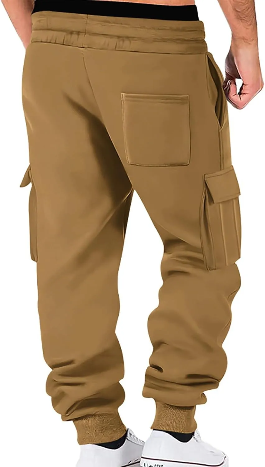 Mens Casual Jogger Pants, Relaxed Fit Cargo Pants, Casual Solid Drawstring Sweatpants Hiking Outdoor Twill Sport Pants
