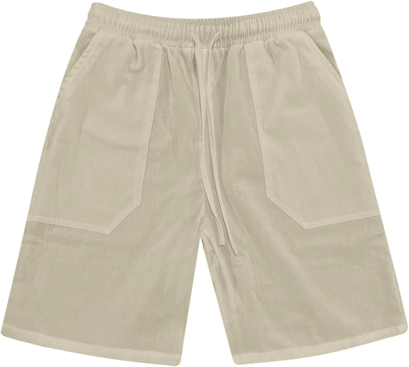 Men's Cotton Linen Shorts Solid Color Casual Pocket Button Shorts with Pockets
