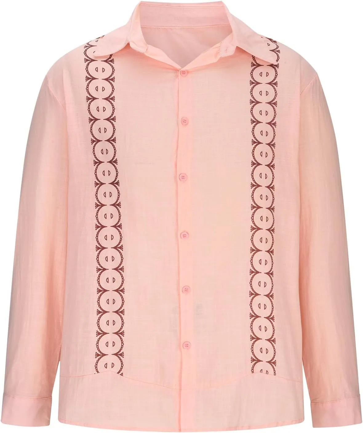 Men's Cuban Guayabera Shirts - Casual Long Sleeve Cotton Linen Button Down Shirt Summer Regular Fit Beach Tops