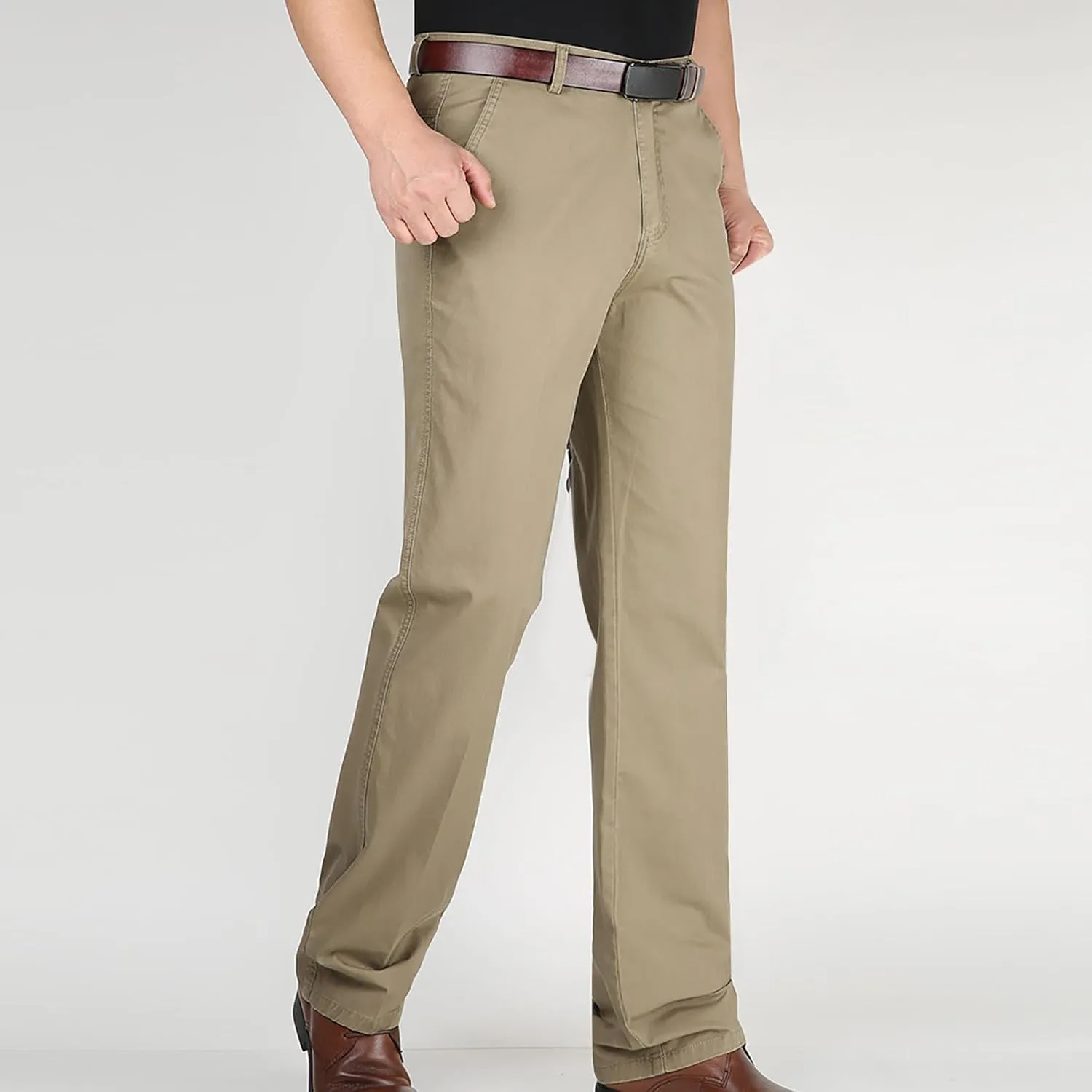 Mens Dress Pants Casual Business Relaxed Fit Leisure Khaki Pant Expandable Waist Flat Front Trousers with Pocket 2025