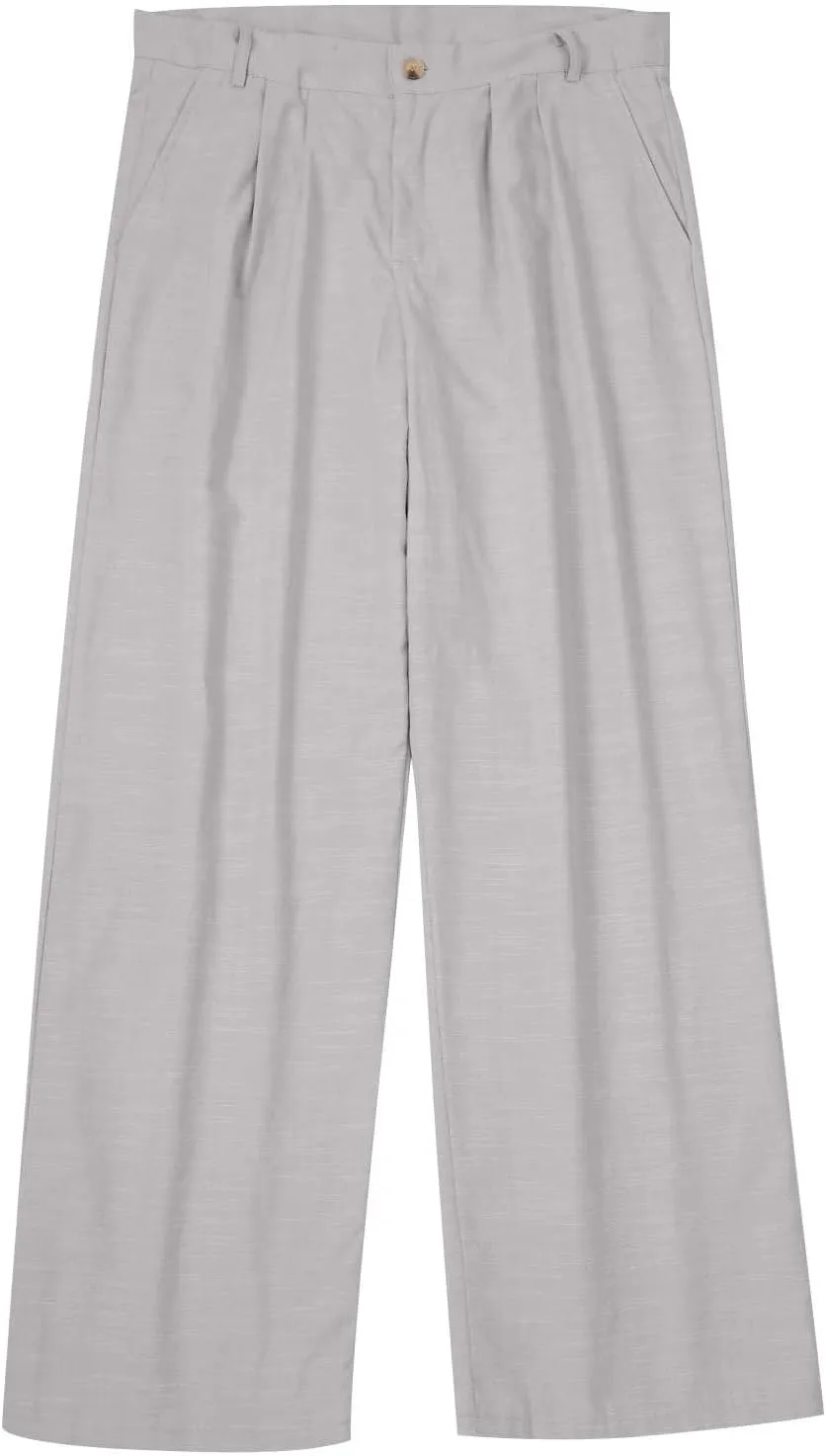 Mens Dress Pants Relaxed Fit Casual Cotton Linen Pleated Work Suit Pants Summer Straight Leg Slacks Comfort Trousers