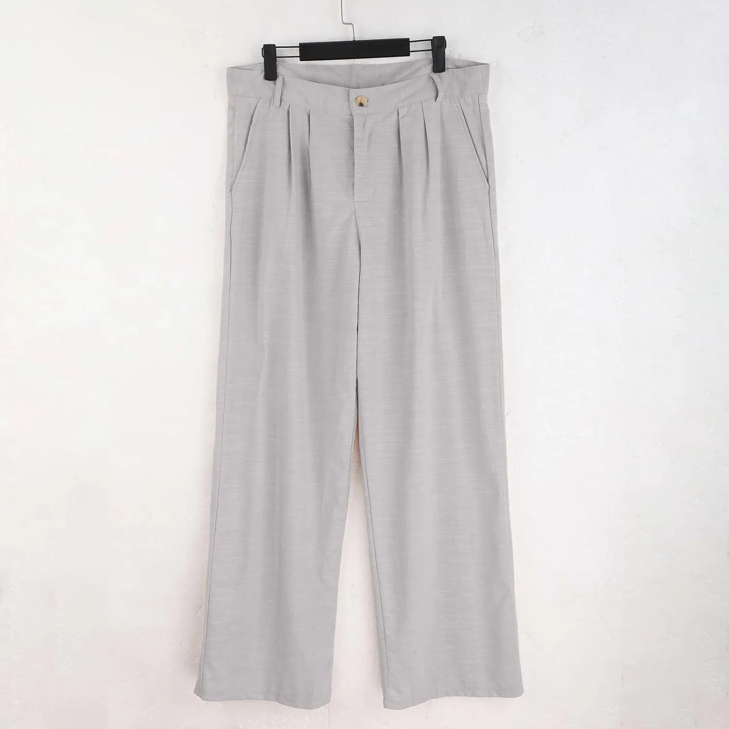 Mens Dress Pants Relaxed Fit Casual Cotton Linen Pleated Work Suit Pants Summer Straight Leg Slacks Comfort Trousers