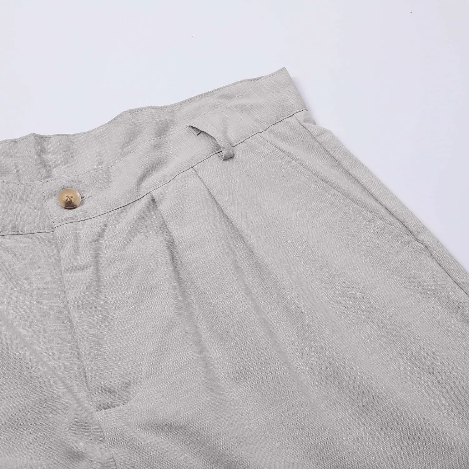 Mens Dress Pants Relaxed Fit Casual Cotton Linen Pleated Work Suit Pants Summer Straight Leg Slacks Comfort Trousers